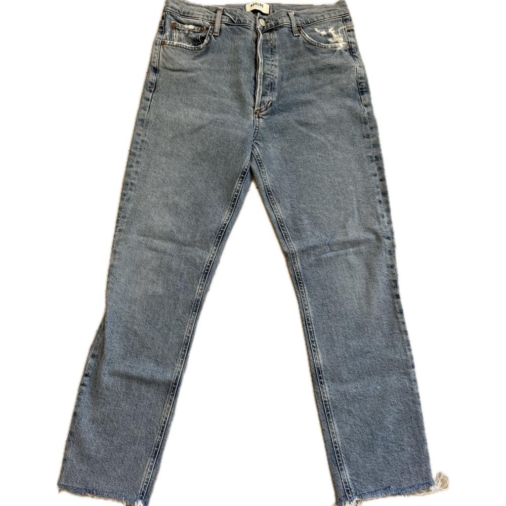 AGOLDE NICO Button Fly Jeans in Light Blue Wash